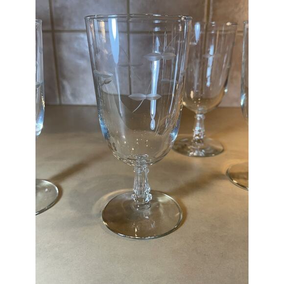 4 - VTG Libbey StemWare Goblet Etched Cut Hand Blown 1950’s Footed Beverage A25 - Picture 7 of 13